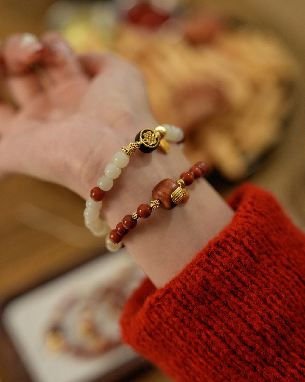 Red Blessing, Nanhong & Hetian Jade Bracelet, Support Your Health