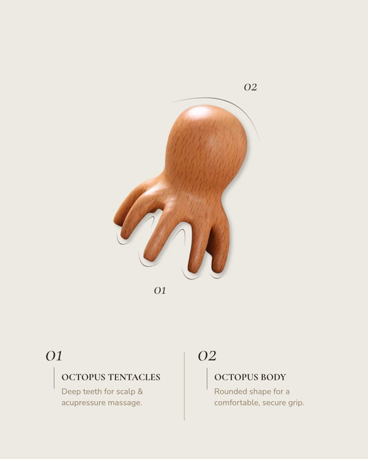 Wooden Octopus Scalp Meridian Comb