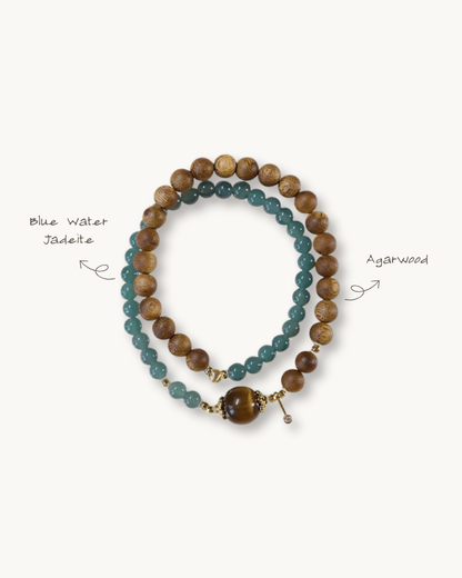 Multi-wrap Agarwood & Jade Bracelet, Peace Sleep