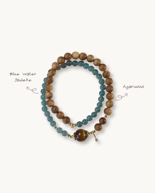 Multi-wrap Agarwood & Jade Bracelet, Peace Sleep