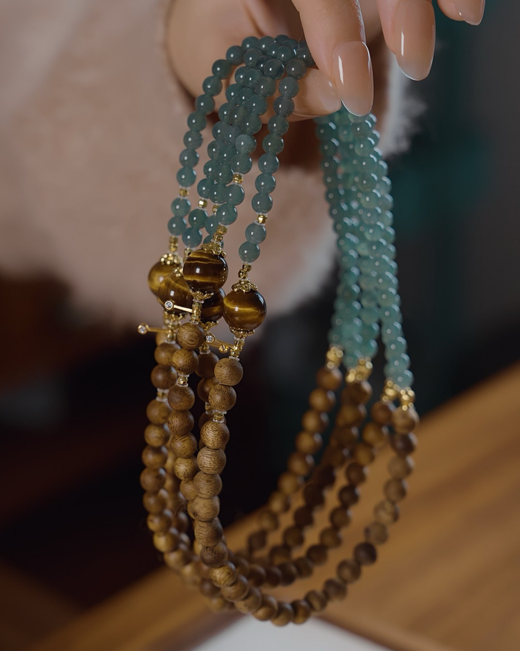 Multi-wrap Agarwood & Jade Bracelet, Peace Sleep