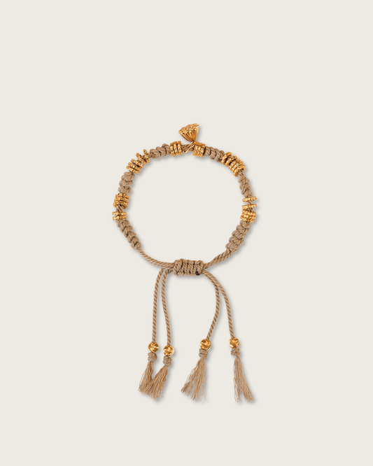 Lucky Lotus, Tibetan Cotton Cord Bracelet, Beige Color, Turn Your Fortune