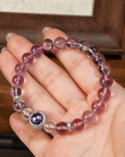 Icy Grape, Brazilian Amethyst & Clear Quartz Bracelet, Support Your Studies